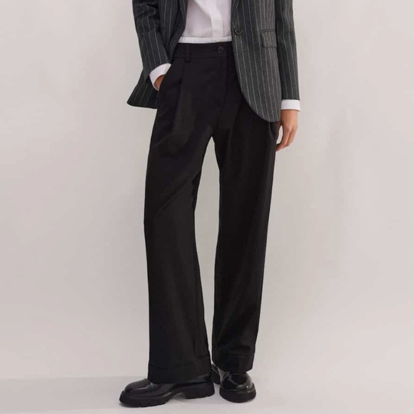 NWT ME + EM Elasticated Waist Relaxed Tapered Pant Italian Wool Blend Size 4 - Picture 1 of 16